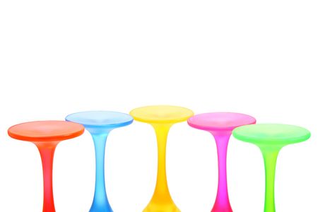 Five multicolored pedestals isolated on white の写真素材