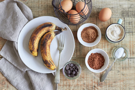banana bread ingredients recipe top viewの写真素材