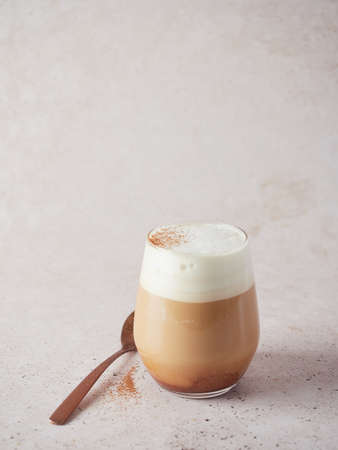 glass of cafe latteの写真素材