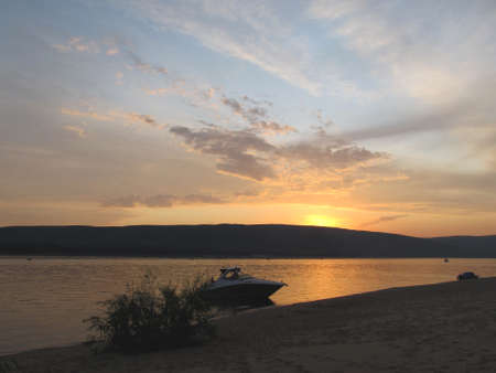 sunset on the riverの写真素材