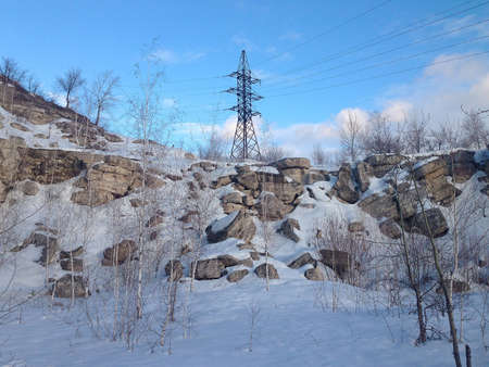 power line in the mountainsの写真素材
