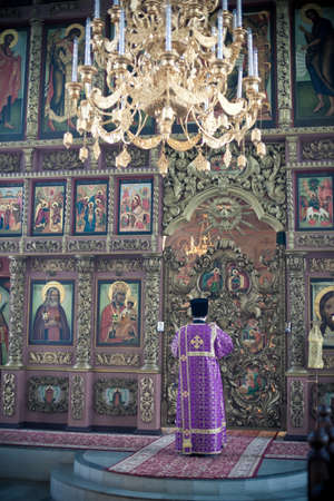 MOSCOW - MARCH 13: Orthodox liturgy with bishop Mercury in High Monastery of St Peter in Moscow on March 13, 2010 in Moscowのeditorial素材