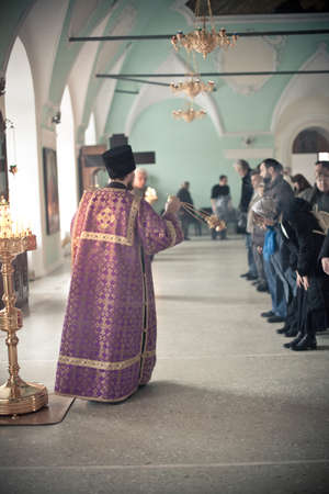 MOSCOW - MARCH 13: Orthodox liturgy with bishop Mercury in High Monastery of St Peter in Moscow on March 13, 2010 in Moscowのeditorial素材