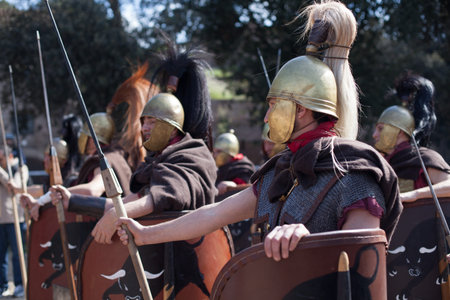 ROME - APRIL 22: Participants of  historic-dress procession prepare for performance at the cultural...