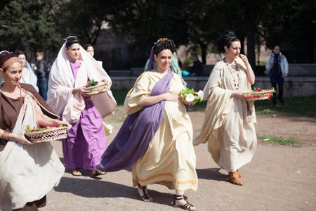 ROME - APRIL 22: Participants of  historic-dress procession prepare for performance at the cultural...