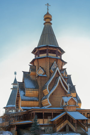 Wooden church in Izmaylovskiy Kremlin in Moscow, Russiaの写真素材