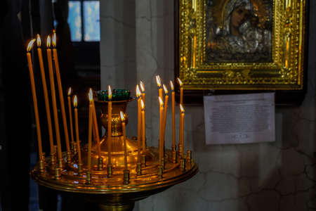 MOSCOW - MARCH 10: Russian orthodox church interior at the morning on March 10, 2013 in Moscowのeditorial素材