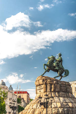Historic monument to Hetman Bogdan Khmelnitsky on Sofia square in Kiev, Ukraineのeditorial素材