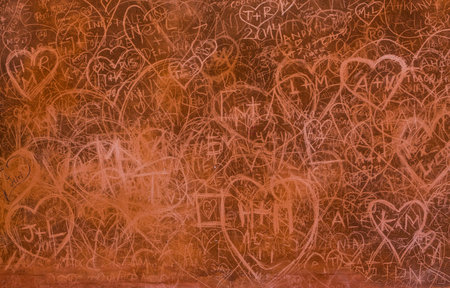Scratched hearts on the grunge wallの写真素材