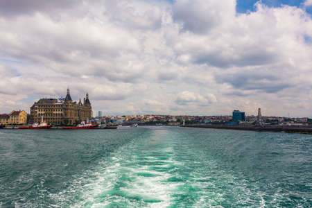 View from ferry boat in stormy day in Istanbul, Turkeyのeditorial素材