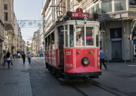 ISTANBUL, TURKEY - JUNE 20: The Taksim Tunel Nostalgia Tram on June 20, 2015 in Istanbul, Turkeyのeditorial素材
