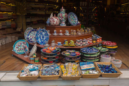 ISTANBUL, TURKEY - JUNE 20: Traditional Turkish ceramics on the Grand Bazaar on June 20, 2015 in Istanbul, Turkeyのeditorial素材