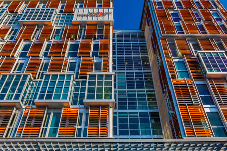 Reflections on buildings of the business district of Toulouse, France