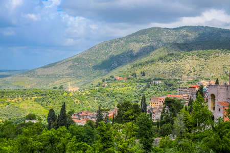 Panoramic view of Tivoli, Italy. Spring time, good weatherの写真素材