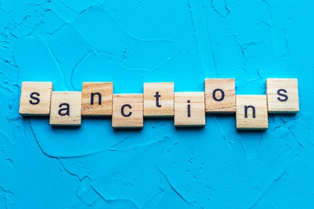 Inscription letters close up sanctions. Concept Horizontal photoの写真素材