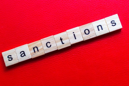 Inscription letters close up sanctions. Concept Horizontal photoの写真素材