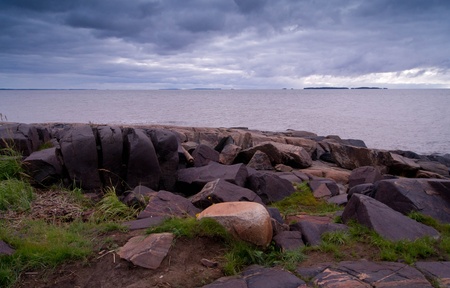 Rocks on the Beach of the White Sea の写真素材