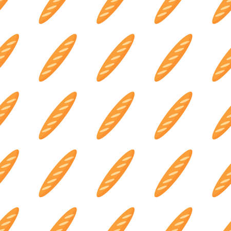 Vector seamless pattern with soft fresh bread or baguette isolated on white background for web, print, wrapping, cloth texture or wallpaper.のイラスト素材