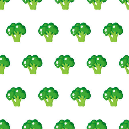 Vector seamless pattern with whole ripe green broccoli isolated on white background for web, print, wrapping, cloth texture or wallpaper.のイラスト素材