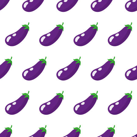 Vector seamless pattern with whole ripe purple eggplant isolated on white background for web, print, wrapping, cloth texture or wallpaper.のイラスト素材
