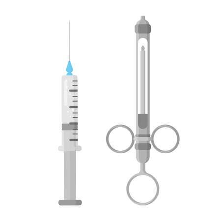 Vector cartoon illustration of dental syringes for anesthesia or medicine isolated on white background. Dental concept.のイラスト素材