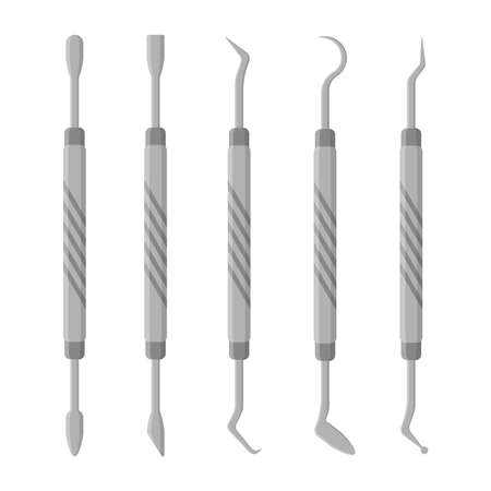 Vector cartoon illustration of dental therapy instruments isolated on white background. Dental concept.のイラスト素材