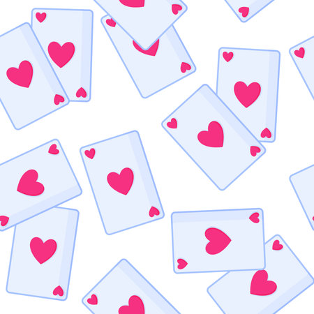 Seamless pattern of playing cards with heart for the wedding or Valentine's Day. Cartoon vector...