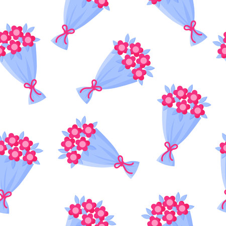Seamless pattern of bouquet of flowers for the wedding or Valentine's Day. Cartoon vector isolated design for wallpaper, wrapping paper, textile, etc.のイラスト素材