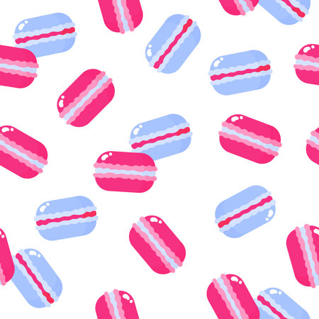 Seamless pattern of almond macaroon cookies for the wedding or Valentine's Day. Cartoon vector isolated design for wallpaper, wrapping paper, textile, etc.のイラスト素材