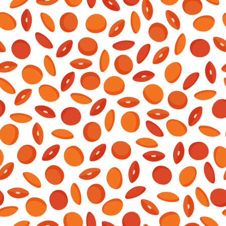 Red lentils vector cartoon seamless pattern for template farmer market design, label and packing. Natural energy protein organic super food.のイラスト素材