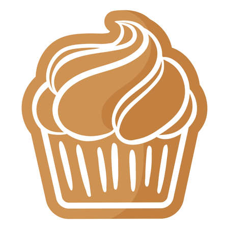 Christmas festive cupcake gingerbread covered by white icing. Merry christmas and happy new year concept.のイラスト素材