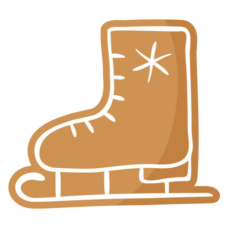 Christmas festive ice skates gingerbread cookie covered by white icing. Merry christmas and happy new year concept.のイラスト素材