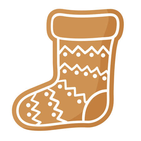 Christmas festive boot gingerbread cookie covered by white icing. Merry christmas and happy new year concept.のイラスト素材