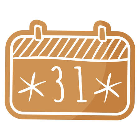 Christmas festive tear off caleendar gingerbread cookie covered by white icing. Merry christmas and happy new year concept.のイラスト素材