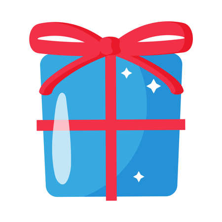 Christmas cartoon festive blue gift box with bow. Merry christmas and happy new year concept.のイラスト素材