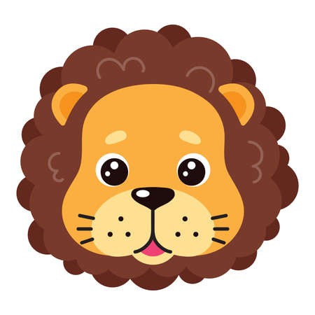 Cute little lion cub face. Wildlife Animal king. Vector cartoon isolated illustration.のイラスト素材
