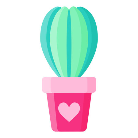 Pink flower pot with cactus or succulent without thorns. Decorative natural elements of exotic plants.のイラスト素材