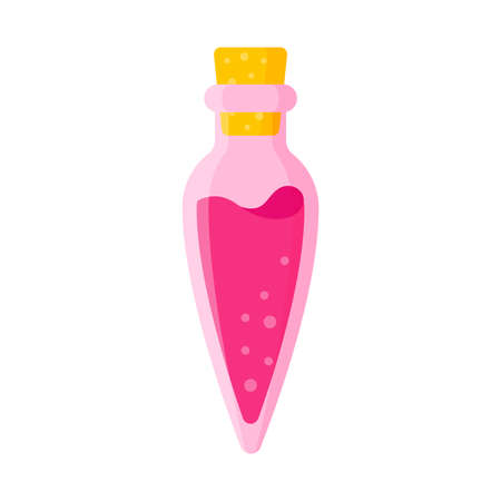 Love potion in pink drop bottle for the wedding or Valentine Day. Vector cartoon isolated illustration.のイラスト素材