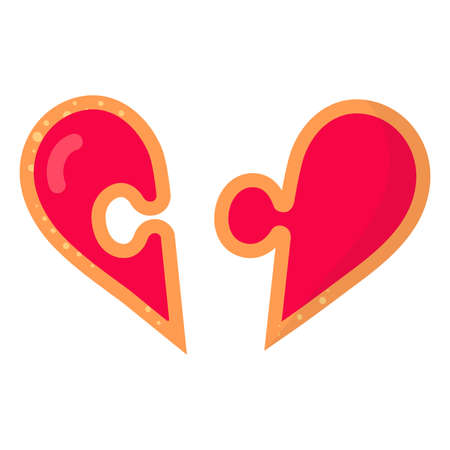 Gingerbread heart puzzle cookie with icing for Valentine's Day or wedding.のイラスト素材