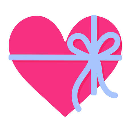 Heart shaped box of chocolates with ribbon and bow. Wedding and valentine day concept. Vector cartoon isolated illustration.のイラスト素材