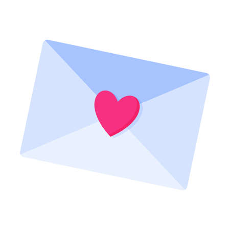 Blue envelope with a love letter. Wedding and valentine day concept. Vector cartoon isolated illustration.のイラスト素材