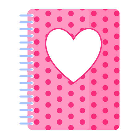 Pink notepad with hearts on the cover. Wedding and valentine day concept. Vector cartoon isolated illustration.のイラスト素材