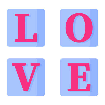 Blue  board game with the word love. Wedding and valentine day concept. Vector cartoon isolated illustration.のイラスト素材
