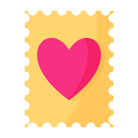 Postage stamp with a heart. Wedding and valentine day concept. Vector cartoon isolated illustration.のイラスト素材