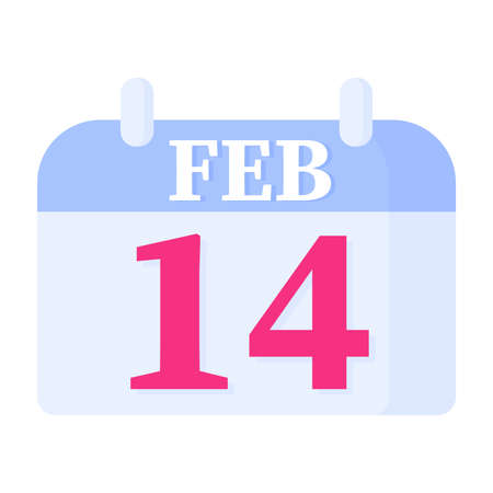 Calendar with the date of February 14th. Wedding and valentine day concept. Vector cartoon isolated illustration.のイラスト素材