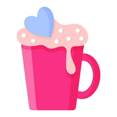 Cup of coffee or cappuccino with heart. Wedding and valentine day concept. Vector cartoon isolated illustration.のイラスト素材