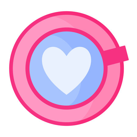 Cup of coffee or tea with heart. Wedding and valentine day concept. Vector cartoon isolated illustration.のイラスト素材