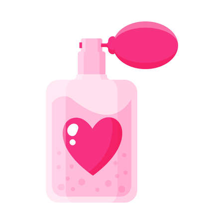 Perfume or eau de toilette with a heart. Wedding and valentine day concept. Vector cartoon isolated illustration.のイラスト素材