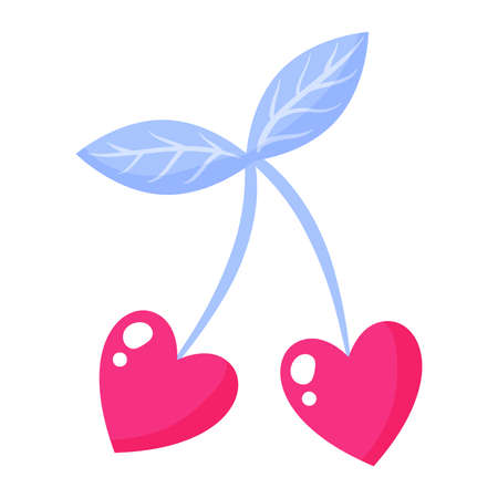 Cherries in the shape of a heart. Wedding and valentine day concept. Vector cartoon isolated illustration.のイラスト素材