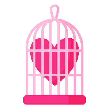 Birdcage with a heart. Wedding and valentine day concept. Vector cartoon isolated illustration.のイラスト素材